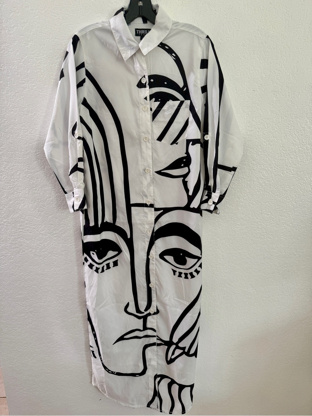 THRILL White & Black Graphic Maxi Shirt Dress Size Medium